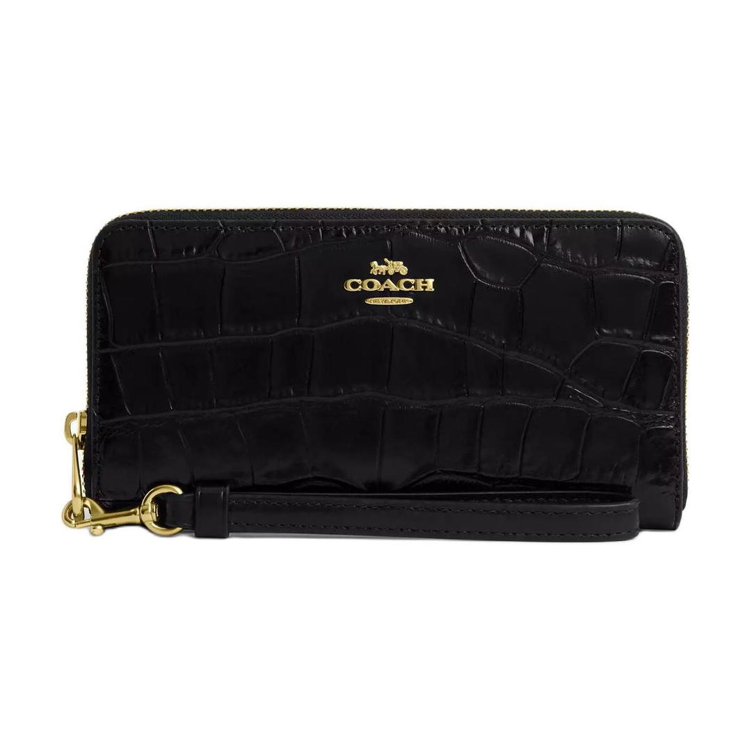 Coach Coach Crocodile Embossed Leather Wallet Small Size Women's Black