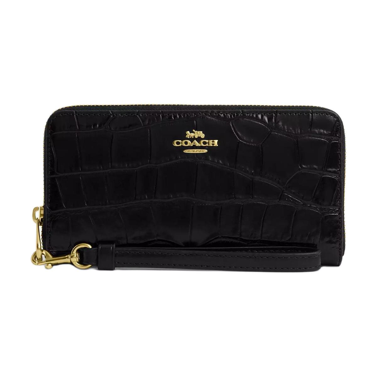 Coach Coach Crocodile Embossed Leather Wallet Small Size Women's Black