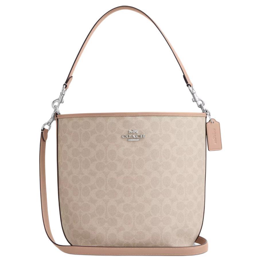 Coach Coach City Coated Canvas With Leather Portable Crossbody Bag Shoulder Bag Large Size Women's Sand & Gray Umber