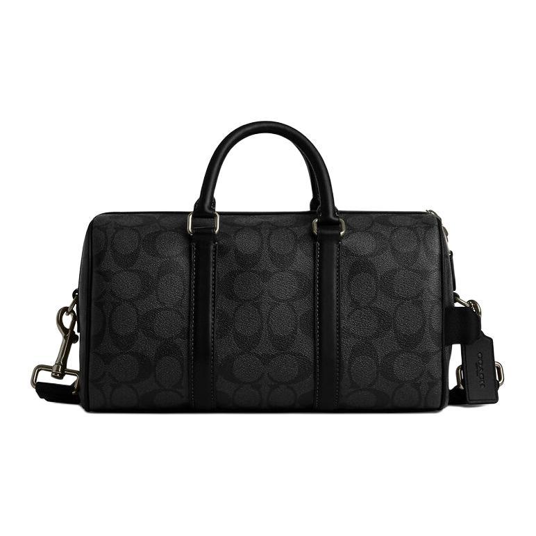 Coach Coach Venturer Signature Coated Canvas With Smooth Calfskin Travel Bag Large Size Men's Black