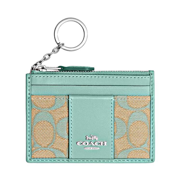 Coach Coach Mini Id Skinny Leather Wallets Card Holders Mini Women's Green Multicolor