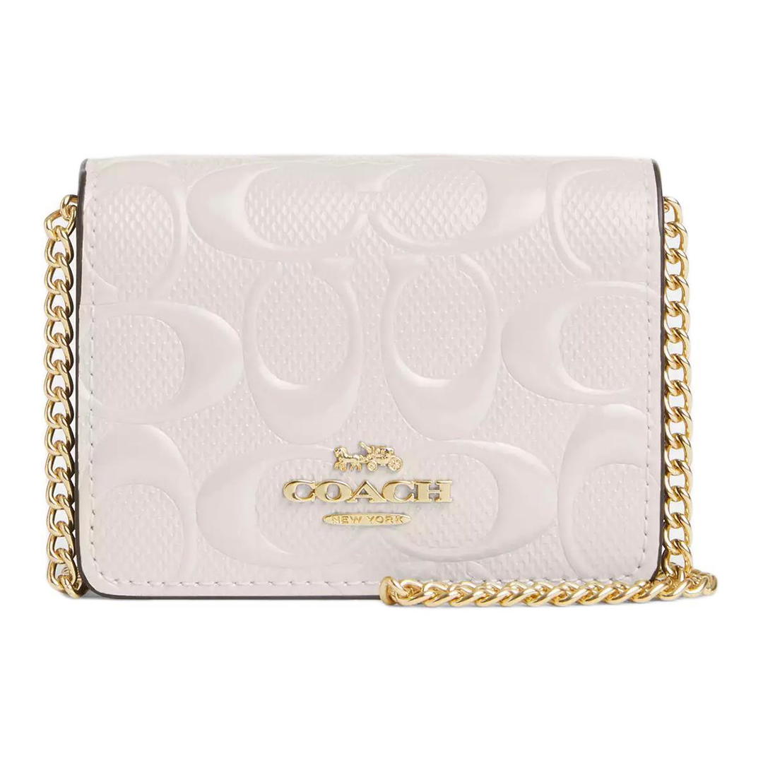 Coach Coach Chain Leather Shoulder Bag, Crossbody Bag Mini Women's Gold & Chalk