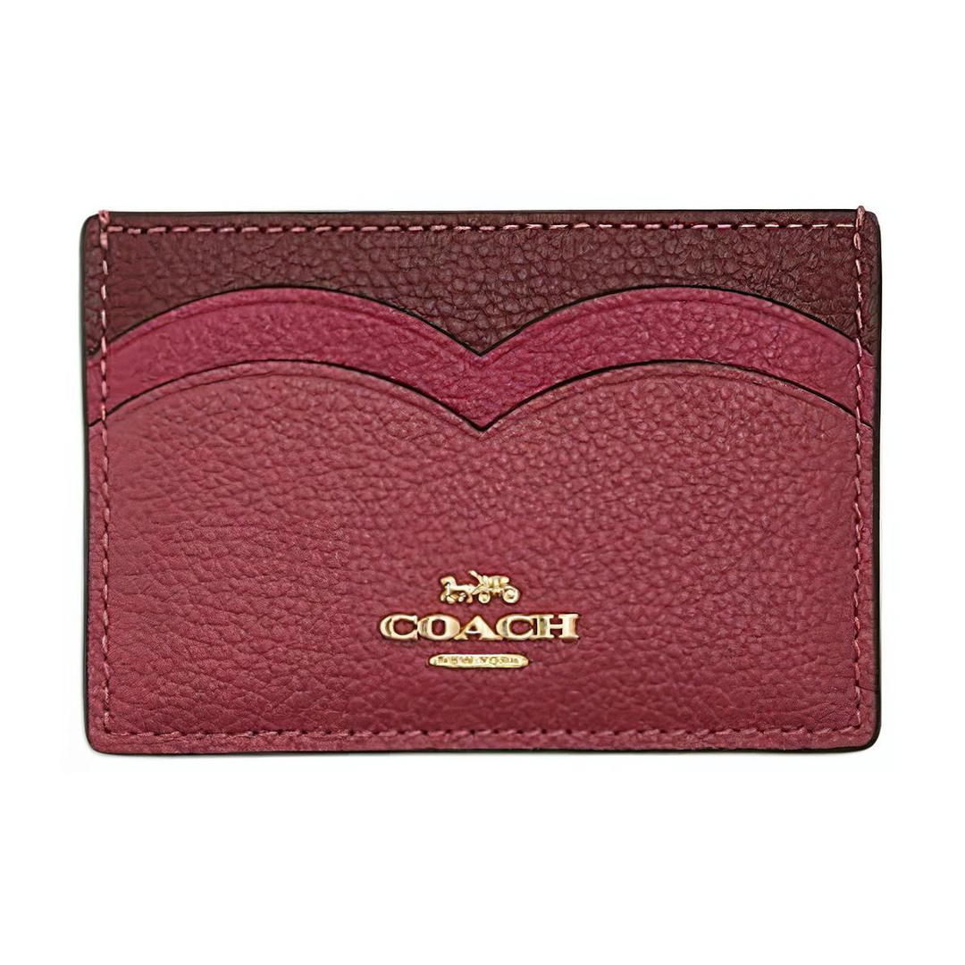 Coach Coach Card Case Cow Leather Card Holder Mini Unisex Rouge