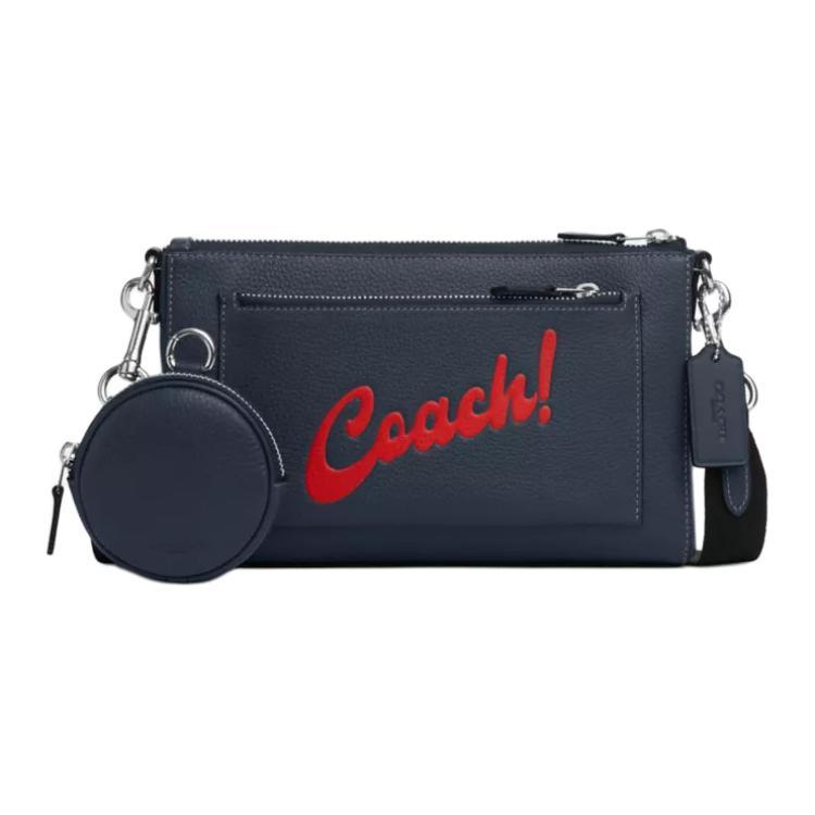 Coach Coach Holden Refined Pebbled Leather With Smooth Calfskin Shoulder Bag Crossbody Bag Medium Size Men's Denim Blue