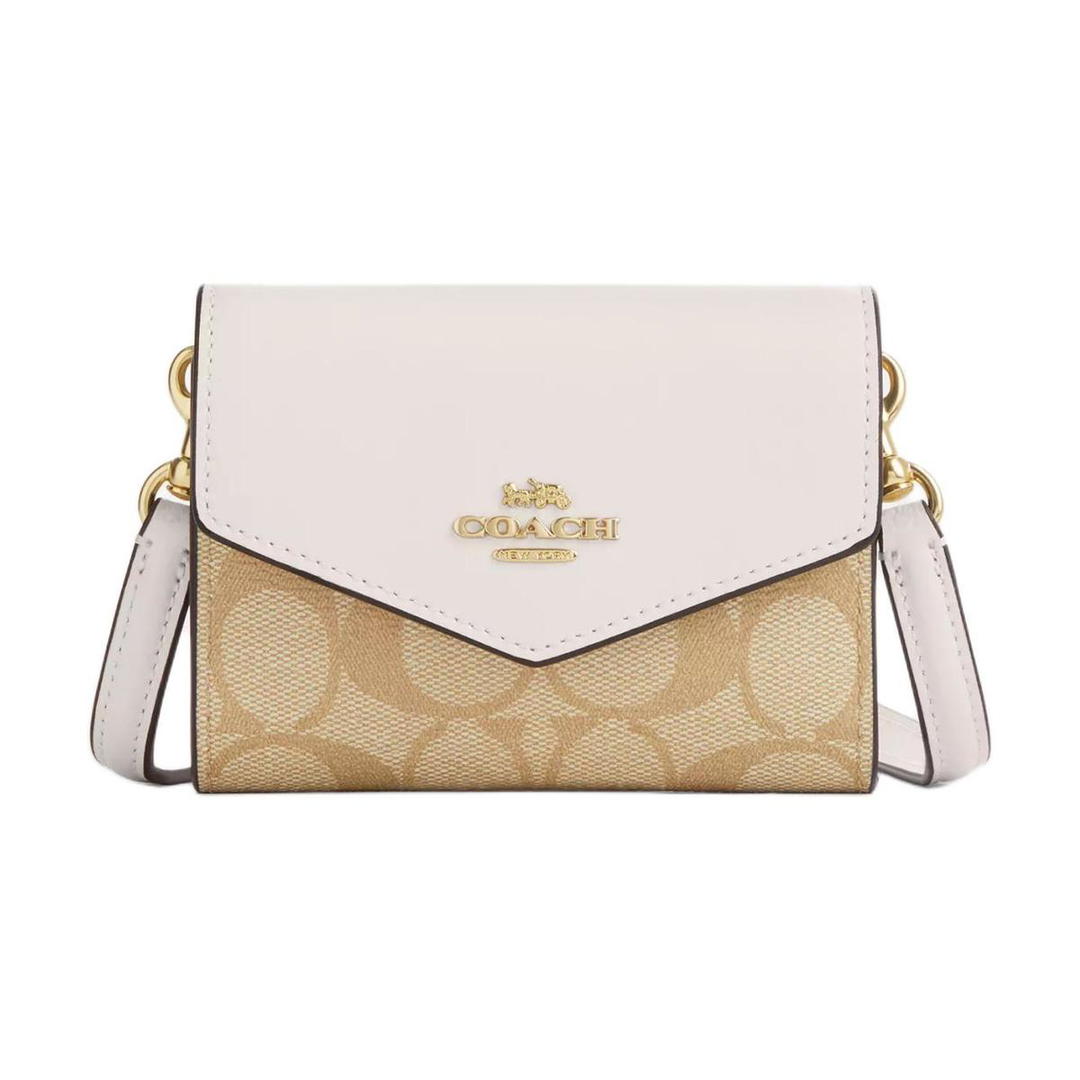 Coach Coach Envelope Canvas With Leather Envelope Wallets Mini Women's Gold & Light Khaki Chalk