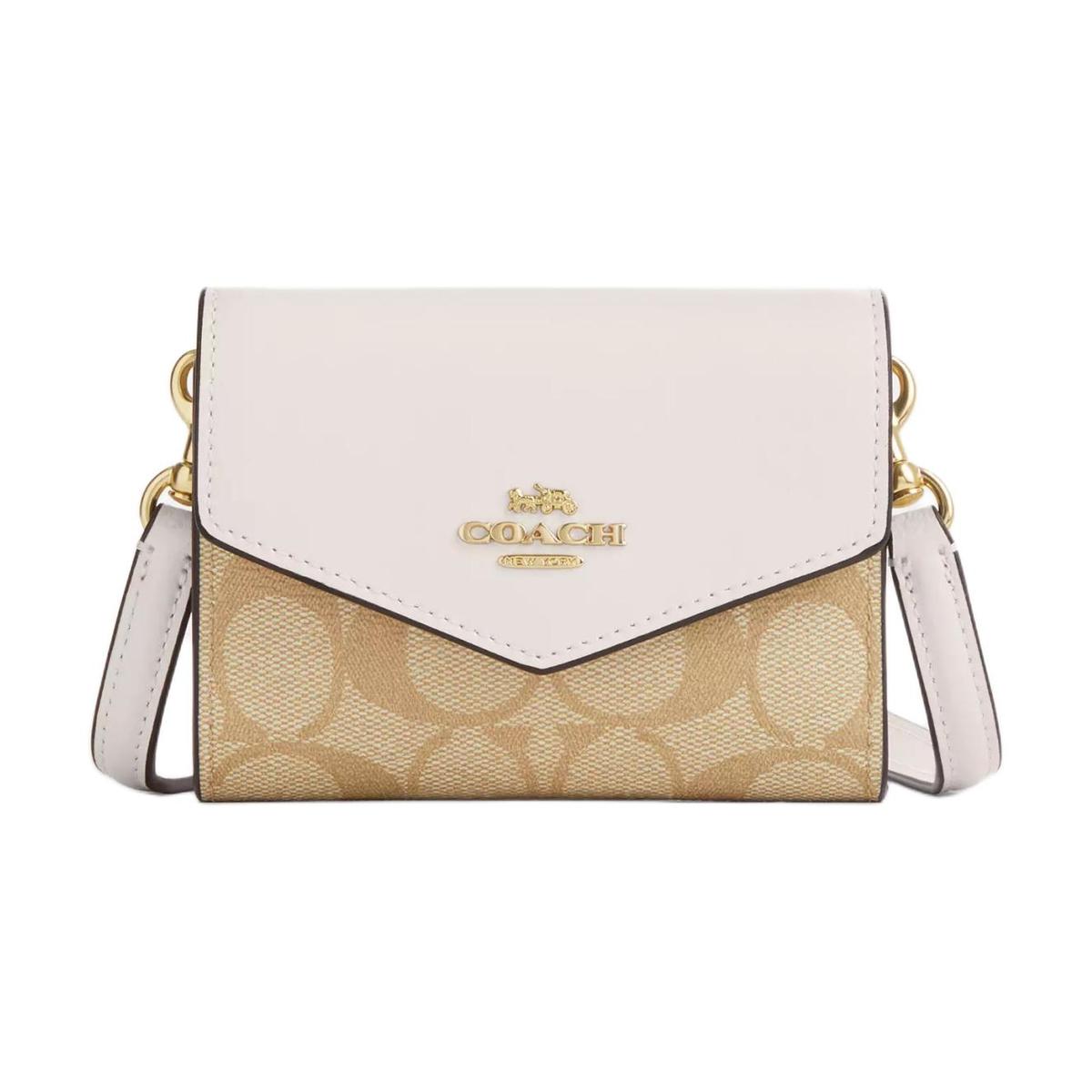 Coach Coach Envelope Canvas With Leather Envelope Wallets Mini Women's Gold & Light Khaki Chalk