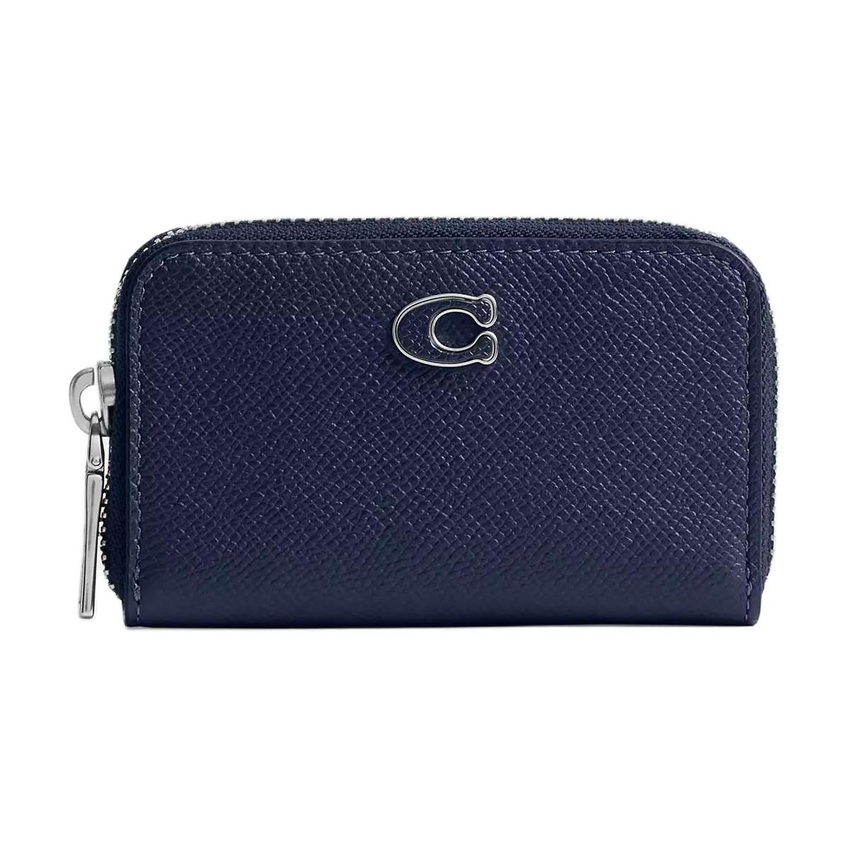Coach Coach Zip Around Leather Card Holder Small Size Women's Dark Blue
