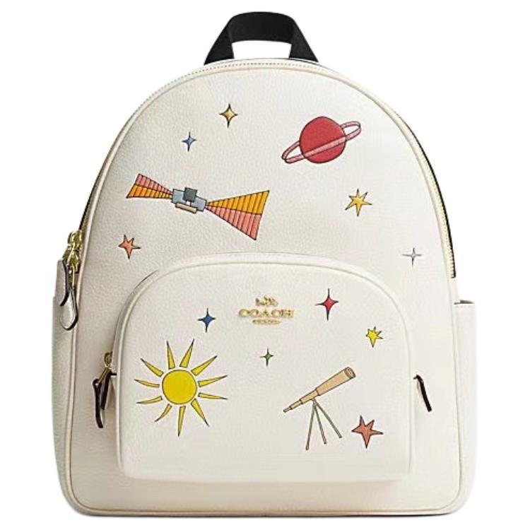 Coach Coach Court Leather Backpack Large Size Women's Chalk Multicolor