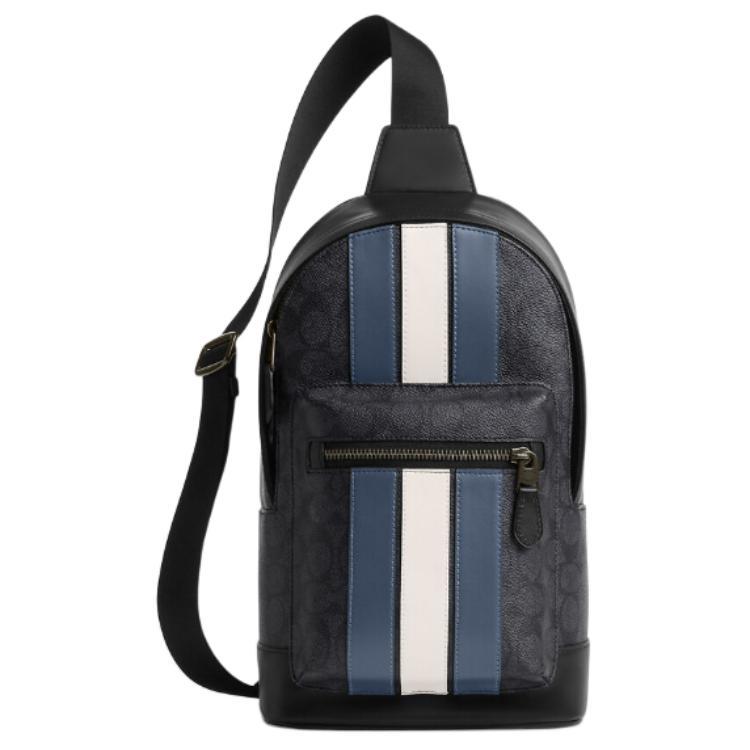 Coach Coach West Leather Shoulder Bag Crossbody Bag Small Size Men's Charcoal & White