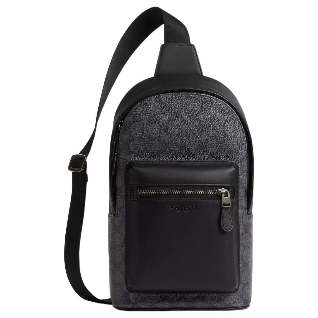 Coach Coach West Coated Canvas Crossbody Bags Sling Bags Small Size Men's Charcoal Black