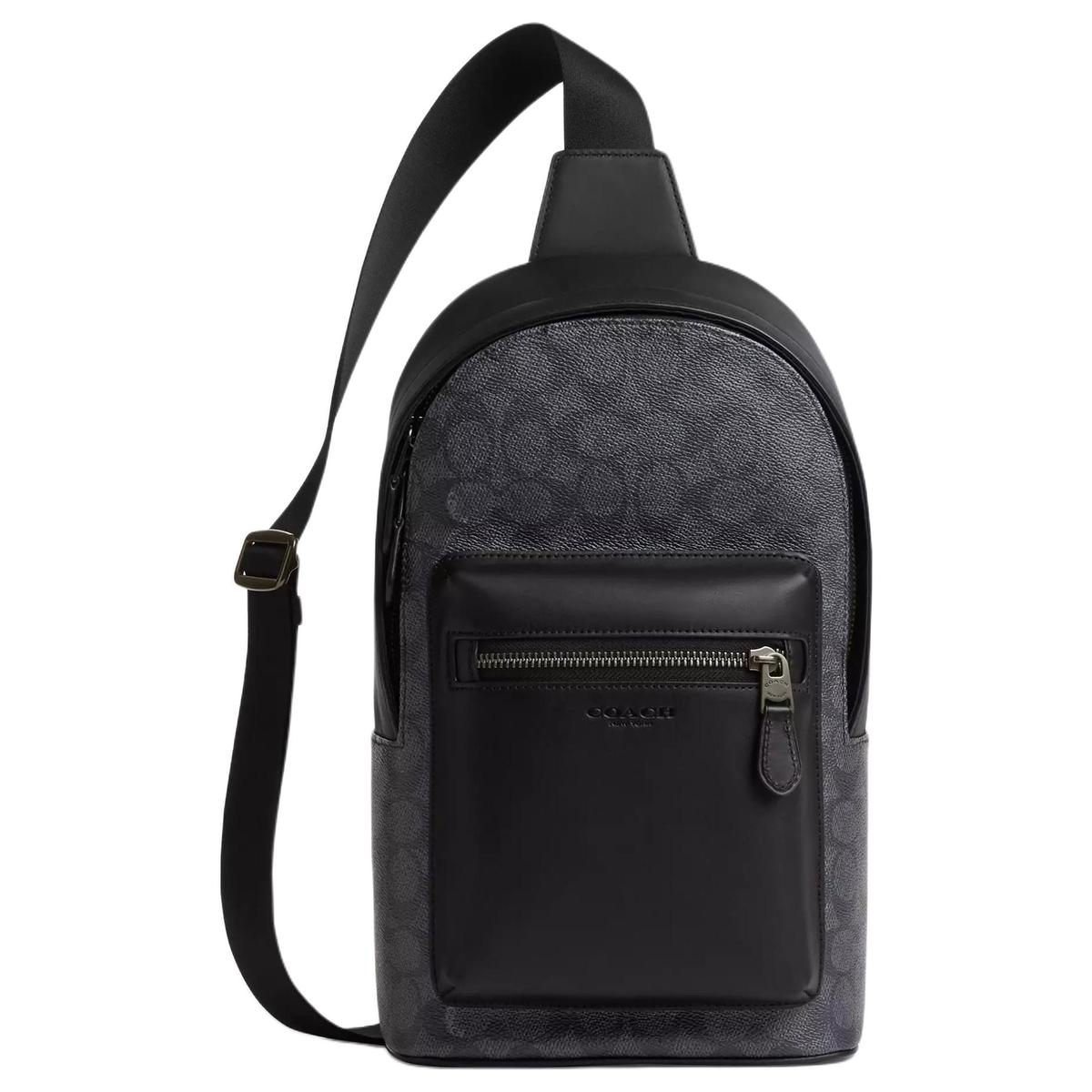 Coach Coach West Coated Canvas Crossbody Bags Sling Bags Small Size Men's Charcoal Black
