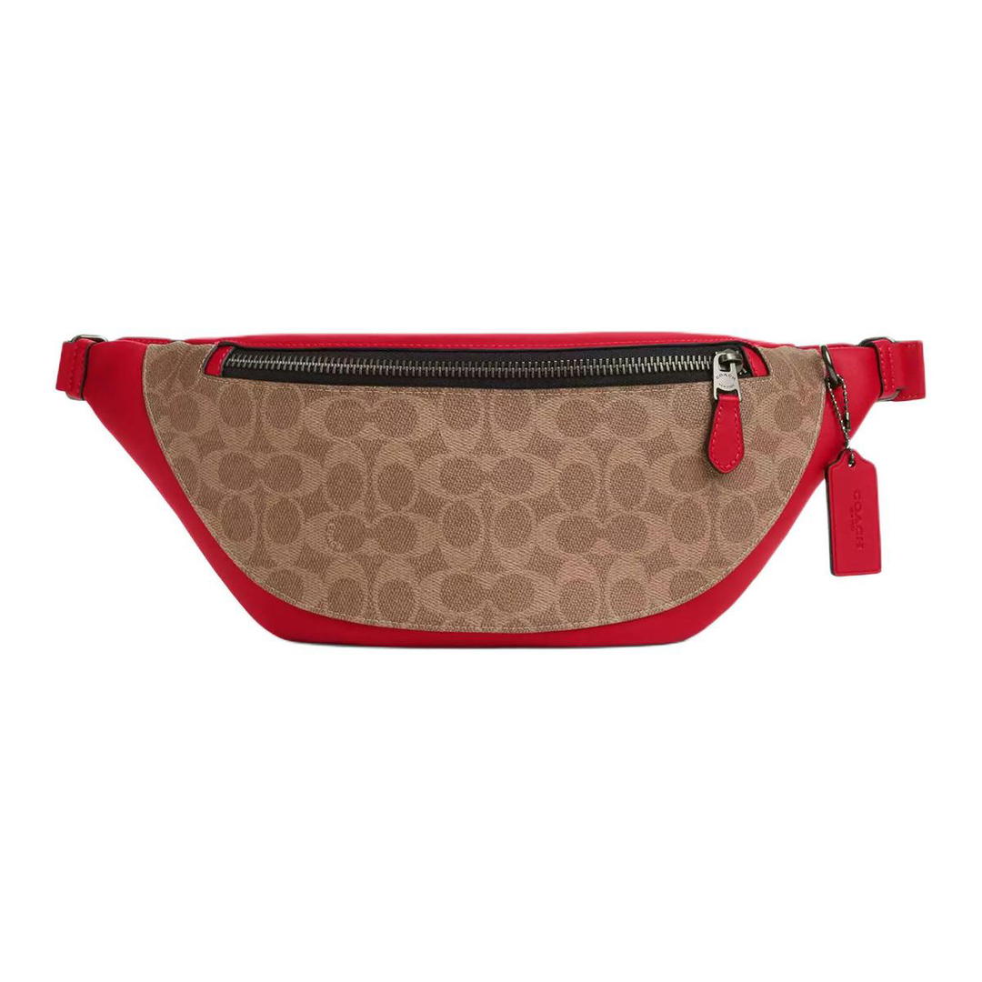 Coach Coach Warren Coated Canvas Fanny Pack Large Size Men's Tan & Red