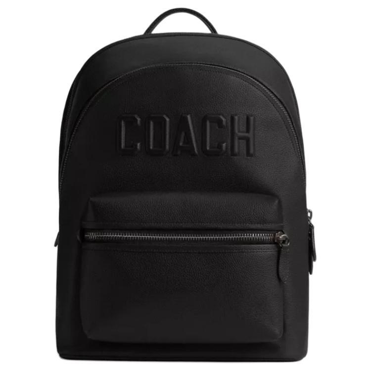 Coach Coach Leather Backpack Large Size Unisex Black