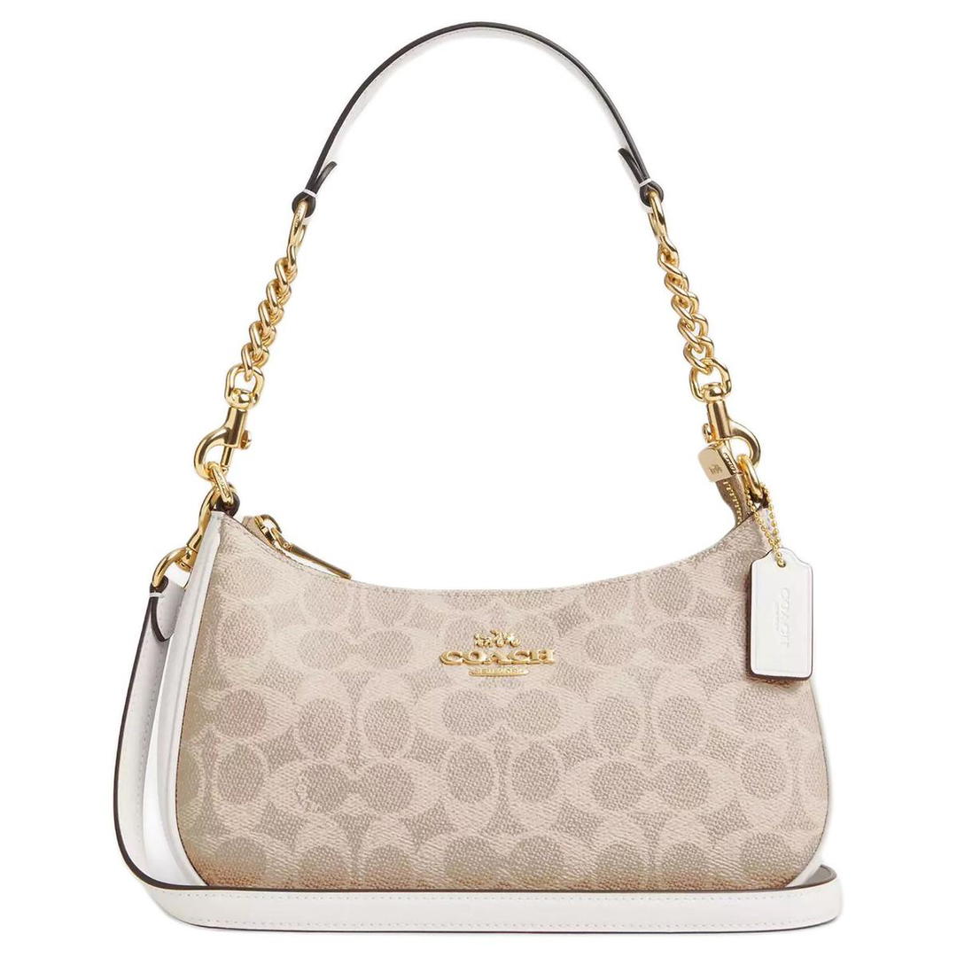 Coach Coach Teri Coated Canvas Portable Crossbody Bag Shoulder Bag Medium Size Women's Sand & Chalk White