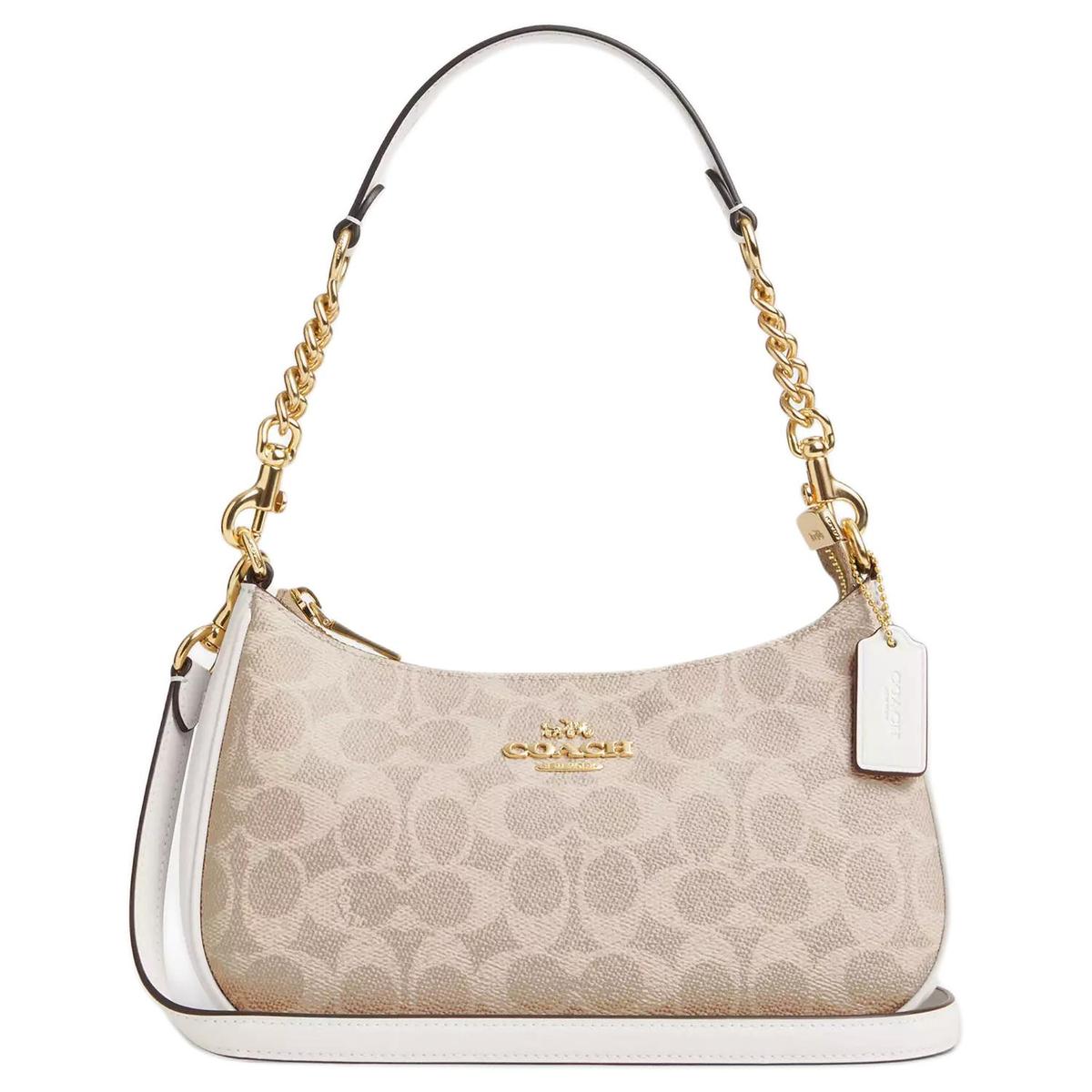 Coach Coach Teri Coated Canvas Portable Crossbody Bag Shoulder Bag Medium Size Women's Sand & Chalk White