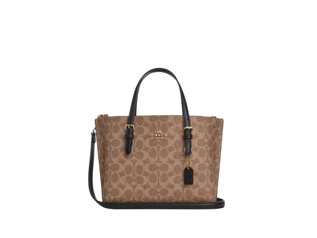 Coach Coach Mollie Tote Bag 25 In Signature Canvas Tan And Black