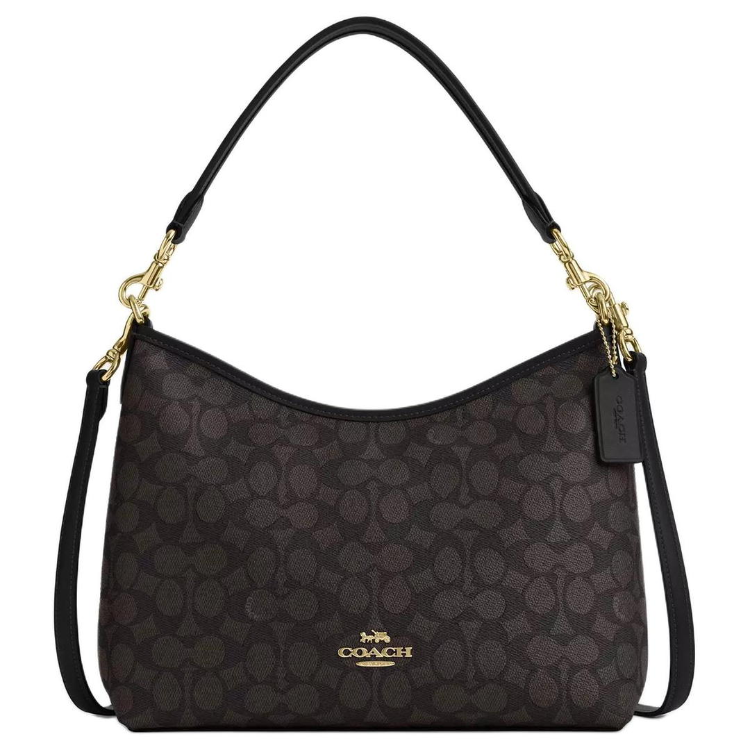 Coach Coach Coated Canvas Shoulder Bag Crossbody Bag Handbag Large Size Women's Gold & Walnut Wood & Black