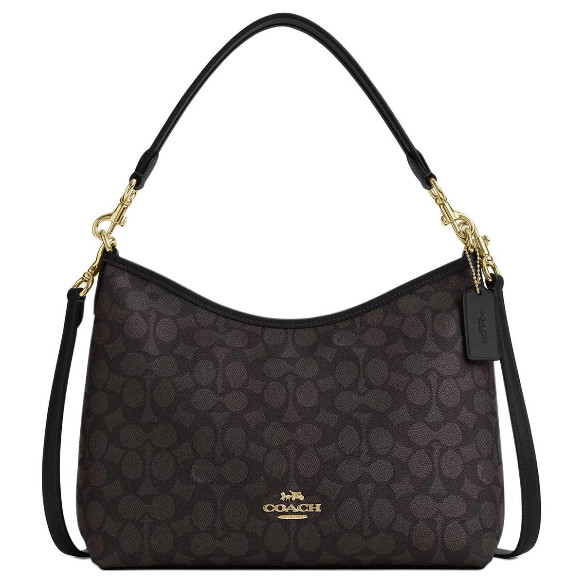 Coach Coach Coated Canvas Shoulder Bag Crossbody Bag Handbag Large Size Women's Gold & Walnut Wood & Black