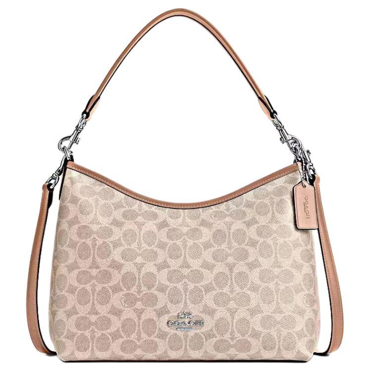 Coach Coach Coated Canvas Portable Crossbody Bag Shoulder Bag Large Size Women's Sand & Gray Umber