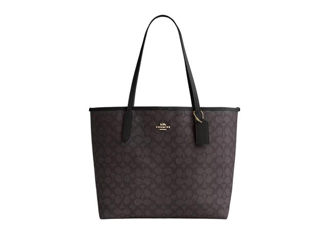Coach Coach City Tote Bag In Signature Canvas With Gold Hardware Black - view 1