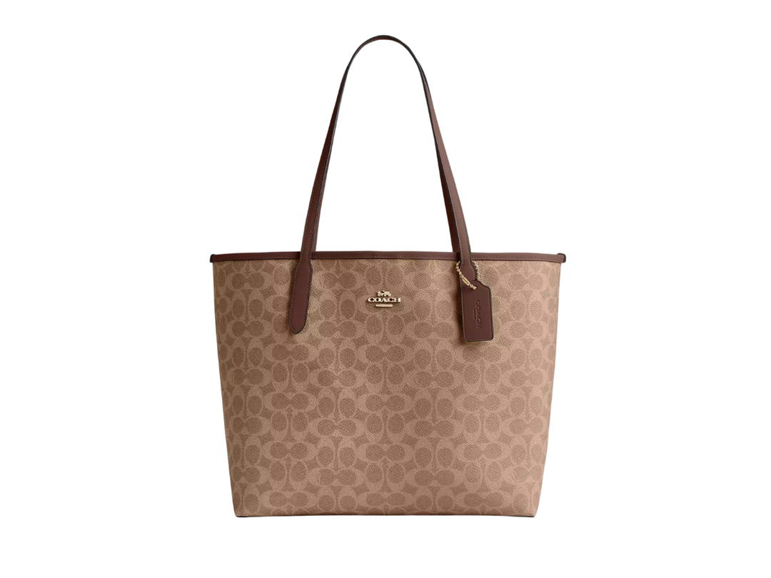 Coach Coach City Tote Bag In Signature Canvas With Gold Hardware Brown
