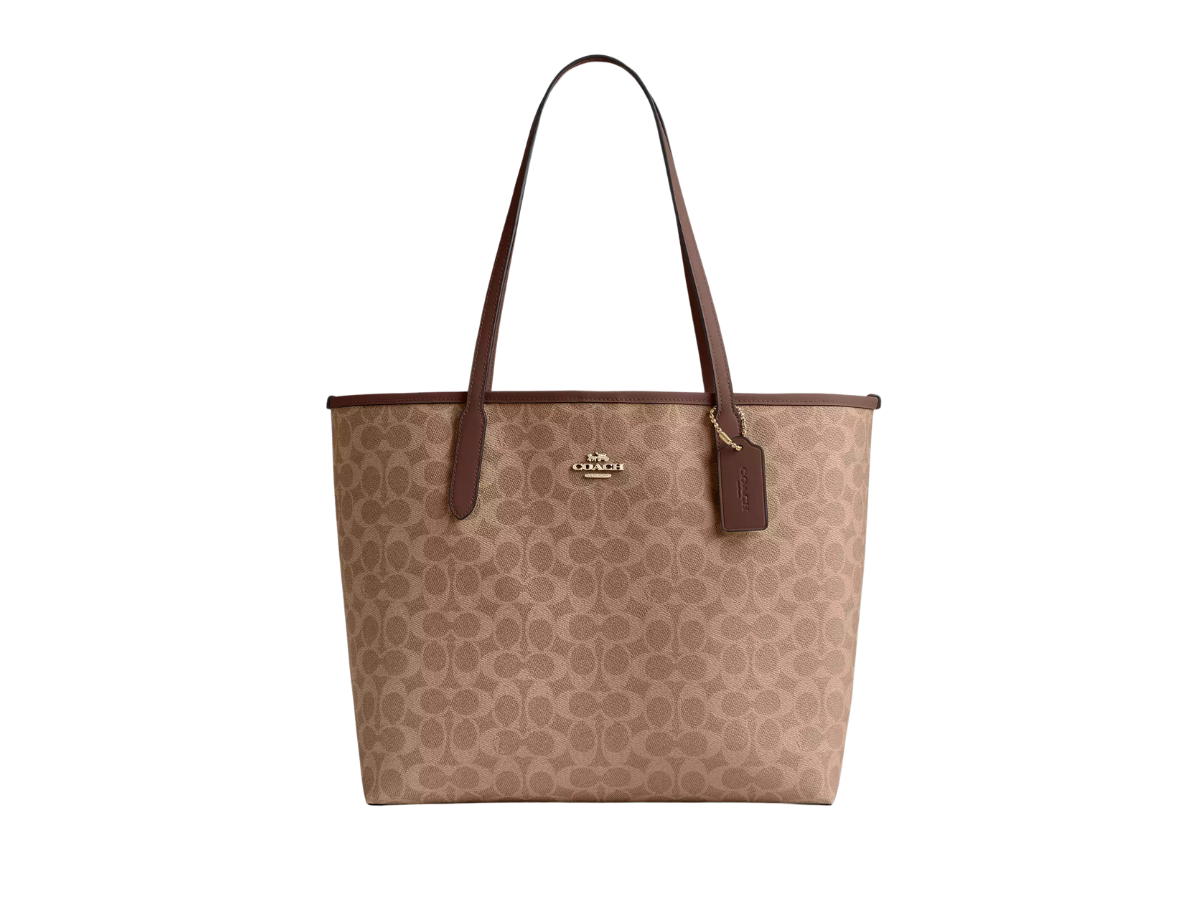 Coach Coach City Tote Bag In Signature Canvas With Gold Hardware Brown