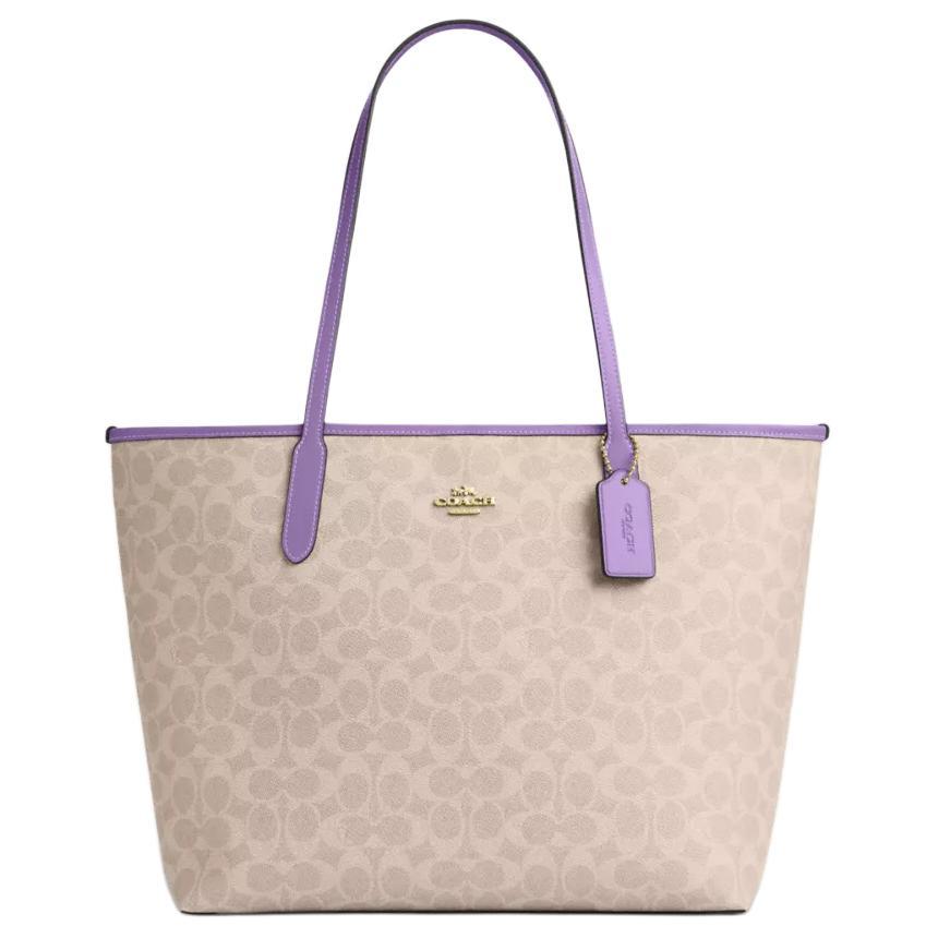 Coach Coach City Coated Canvas Tote Bag, Shopping Bag, Handbag, Shoulder Bag Large Size Women's Beige & Purple