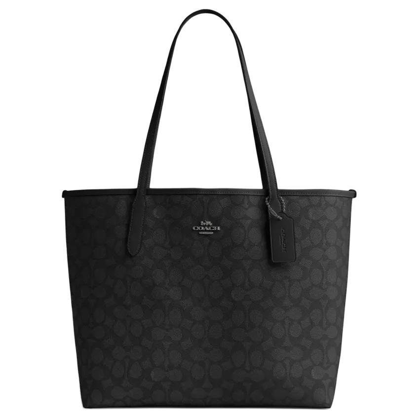 Coach Coach City Artificial Leather Tote Bag Shopping Bag Handbag Large Size Women's Charcoal Black