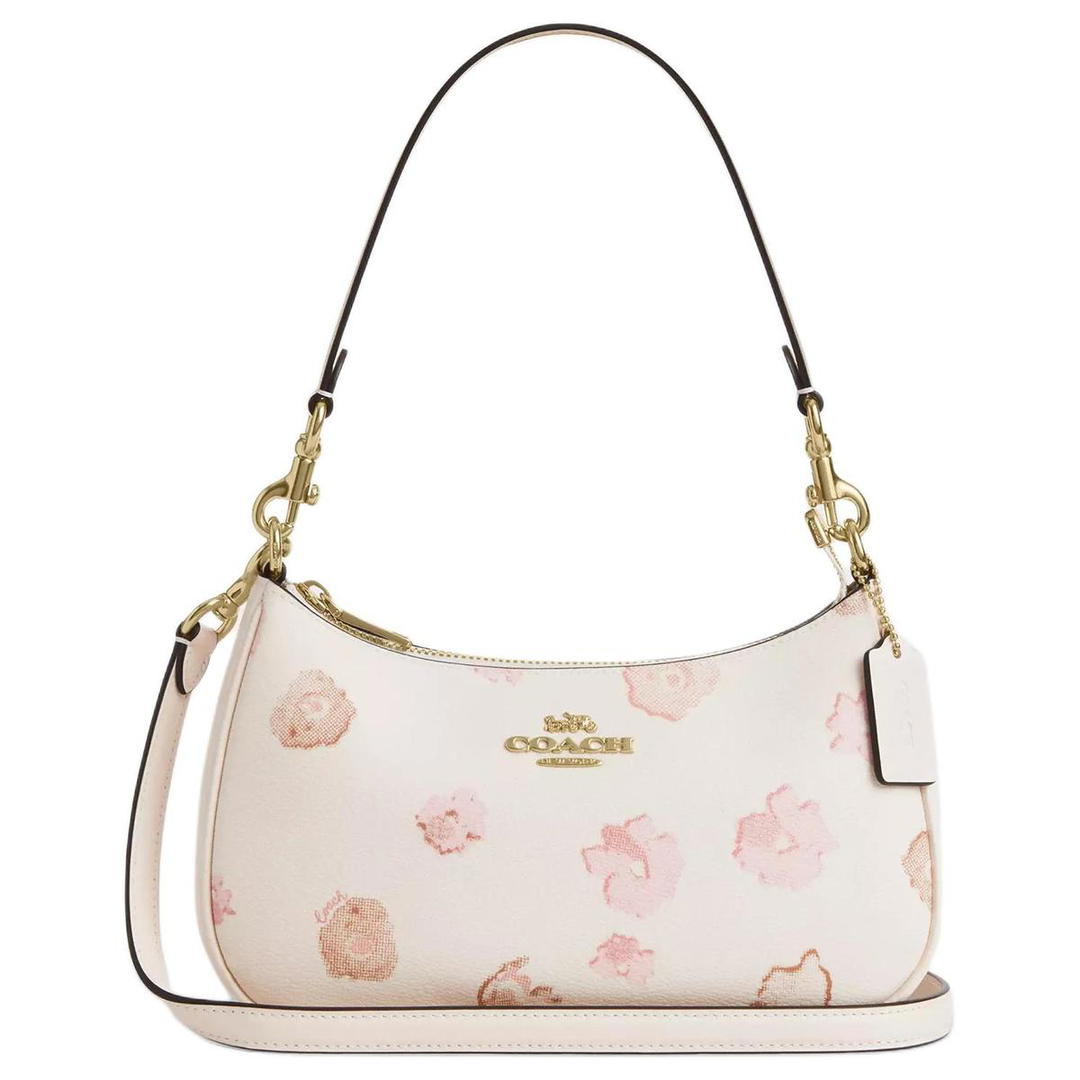 Coach Coach Teri Coated Canvas Shoulder Bag Medium Size Women's White & Pink