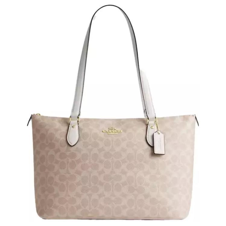 Coach Coach Gallery Coated Canvas Tote Bag Shoulder Bag Large Size Women's Silver Sand With Ash Brown
