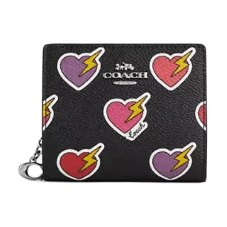 Coach Coach Snap Wallet Coated Canvas Wallet Mini Women's Black