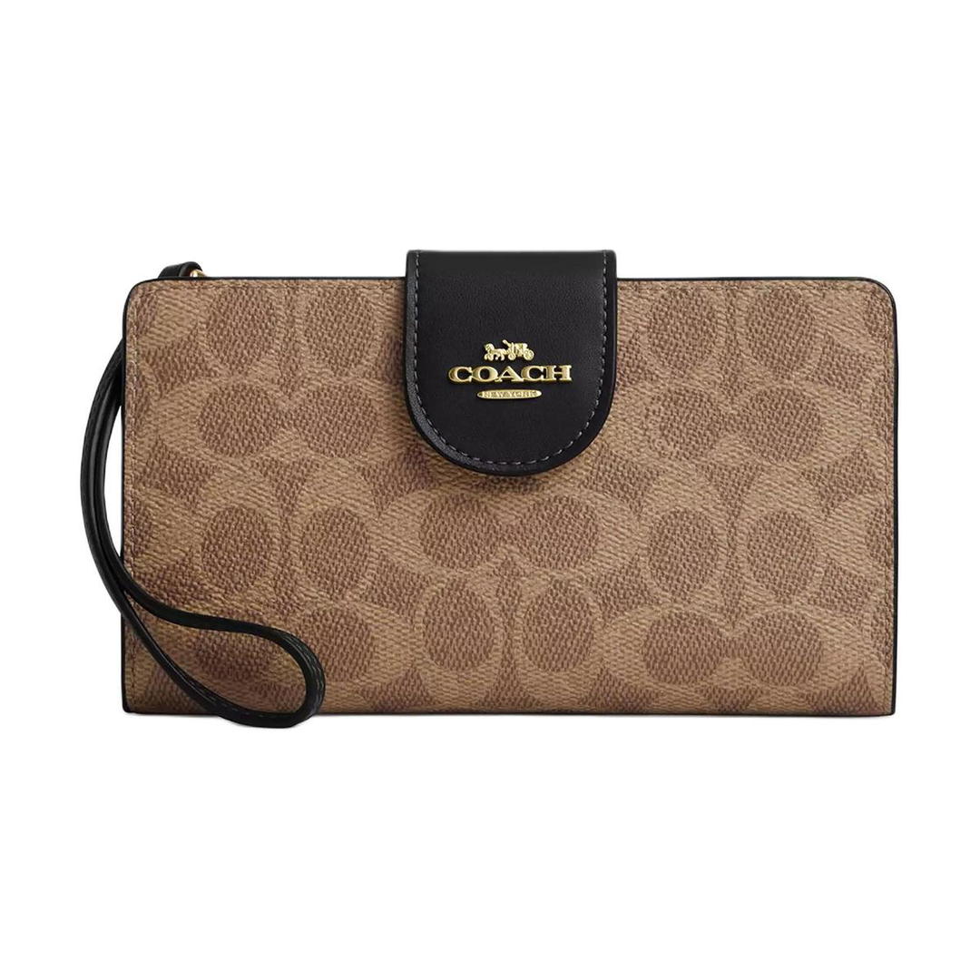 Coach Coach Signature Coated Canvas Wallet Small Size Women's Tan And Brown