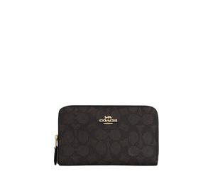 Buy Coach SignatureCanvas Coated Canvas Wallet Medium Size Women's Walnut Wood With Black Accents at Sasom – Authentic and Ready to Ship