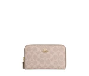 Buy Coach Id Zip Wallet Coated Canvas Wallet Medium Size Women's Gold & Milk Tea Brown & Beige at Sasom – Authentic and Ready to Ship