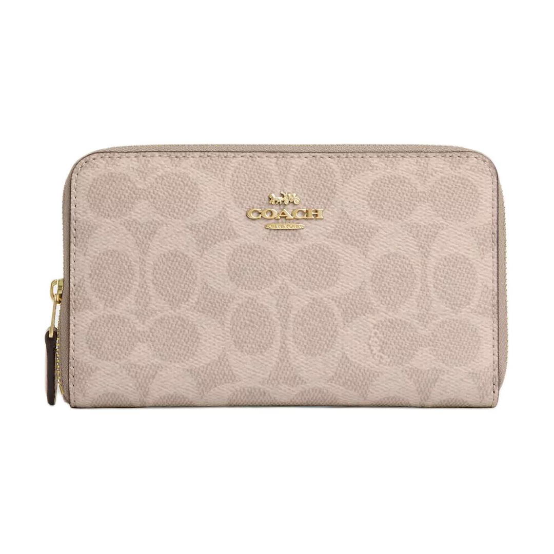 Coach Coach Id Zip Wallet Coated Canvas Wallet Medium Size Women's Gold & Milk Tea Brown & Beige