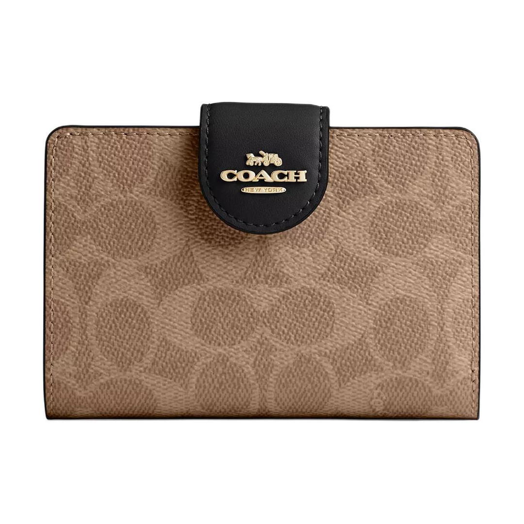 Coach Coach Signature Leather Wallet Medium Size Women's Tan & Black