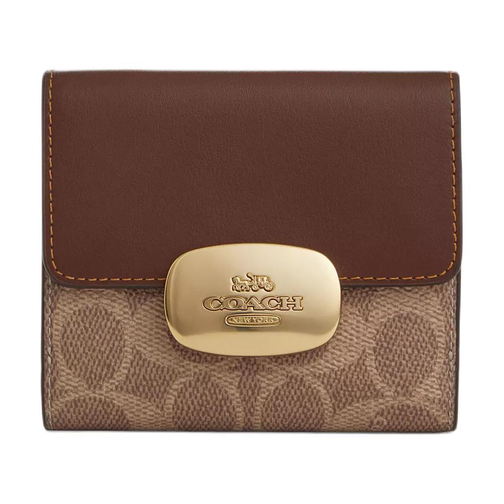 Coach Coach Eliza Coated Canvas Wallet Small Size Women's Tan & Brown