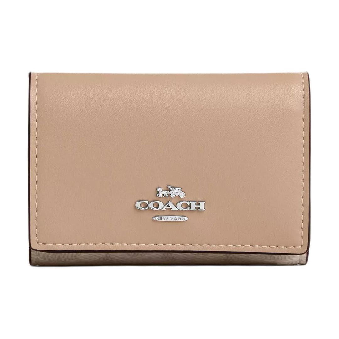 Coach Coach Micro Coated Canvas With Leather Wallet Mini Women's Sand & Gray Umber