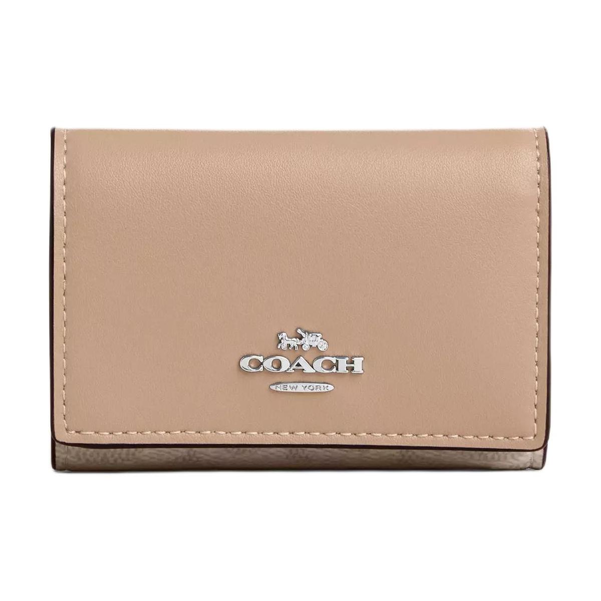 Coach Coach Micro Coated Canvas With Leather Wallet Mini Women's Sand & Gray Umber