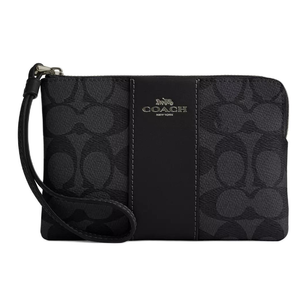 Coach Coach Corner Zip Coated Canvas Clutch Small Size Women's Charcoal Gray