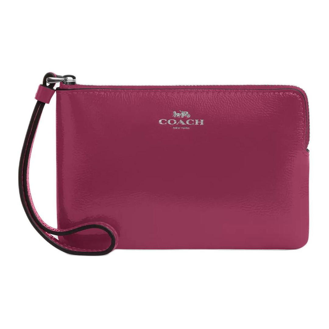Coach Coach Corner Zip Patent Leather Clutch Small Size Women's Pink