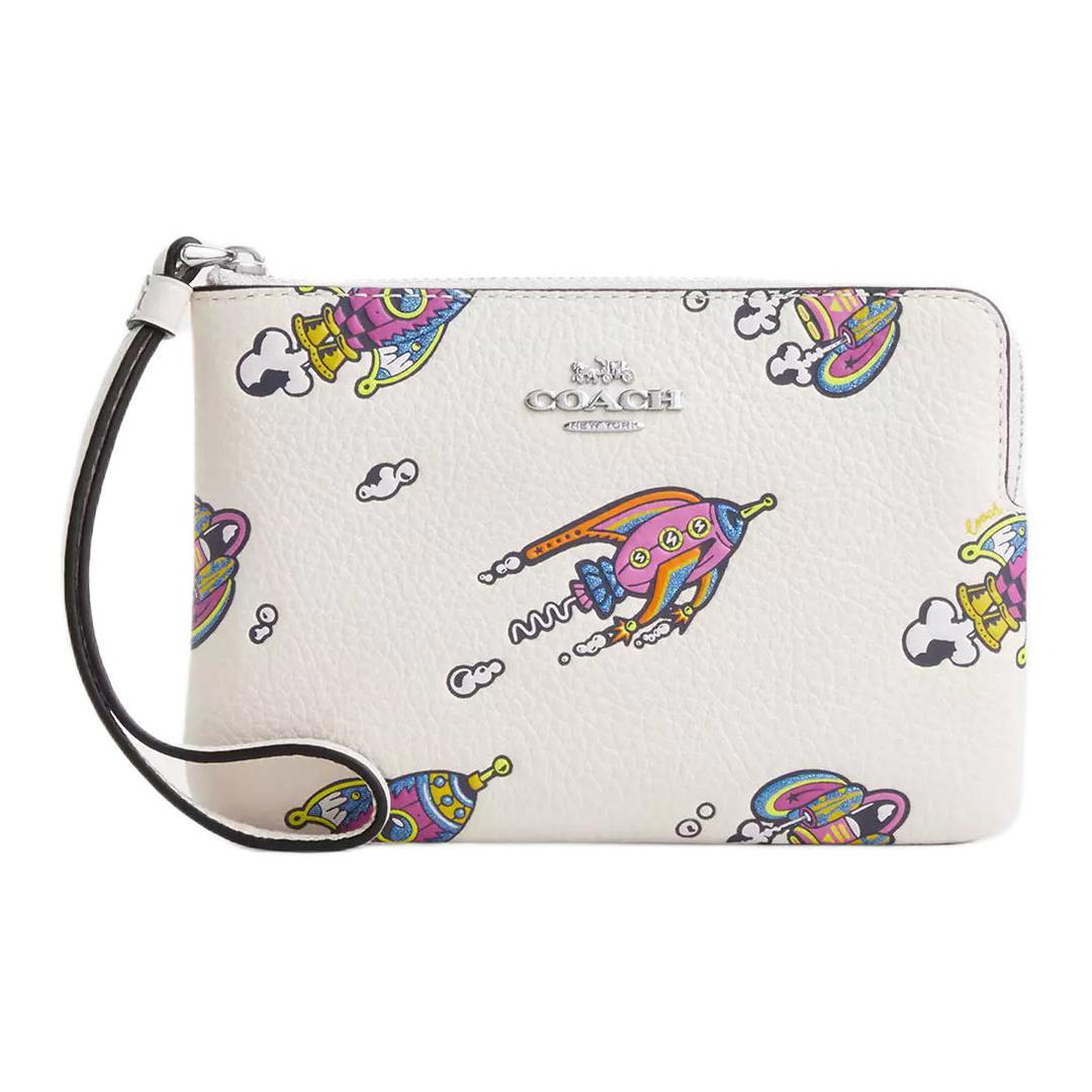 Coach Coach Litchi Grain Leather Clutch Small Size Women's White Limestone