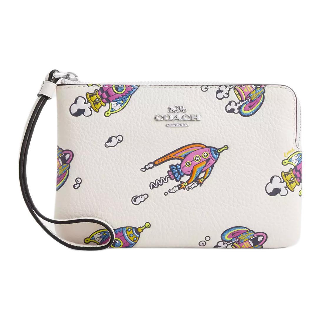 Coach Coach Litchi Grain Leather Clutch Small Size Women's White Limestone