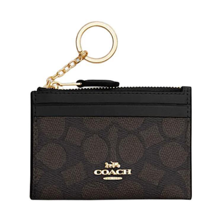 Coach Coach Skinny Id Case Artificial Leather Plastic Card Holder Mini Women's Walnut & Black
