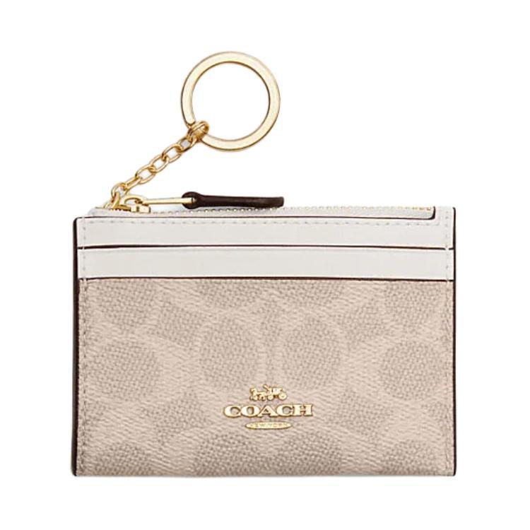 Coach Coach Mini Id Skinny Artificial Leather Plastic Card Holder Mini Women's Sand Yellow & Chalk White