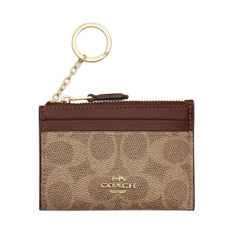 Coach Coach Skinny Id Case Artificial Leather Plastic Card Holder Mini Women's Brown Yellow & Brown