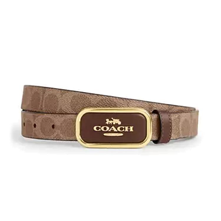 Coach Coach Calfskin Canvas Leather Belts Women's Brown Width 3.5cm
