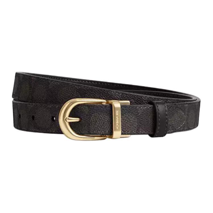 Coach Coach Coated Canvas Leather Belts Unisex Gold/Walnut/Black Width 2.5cm