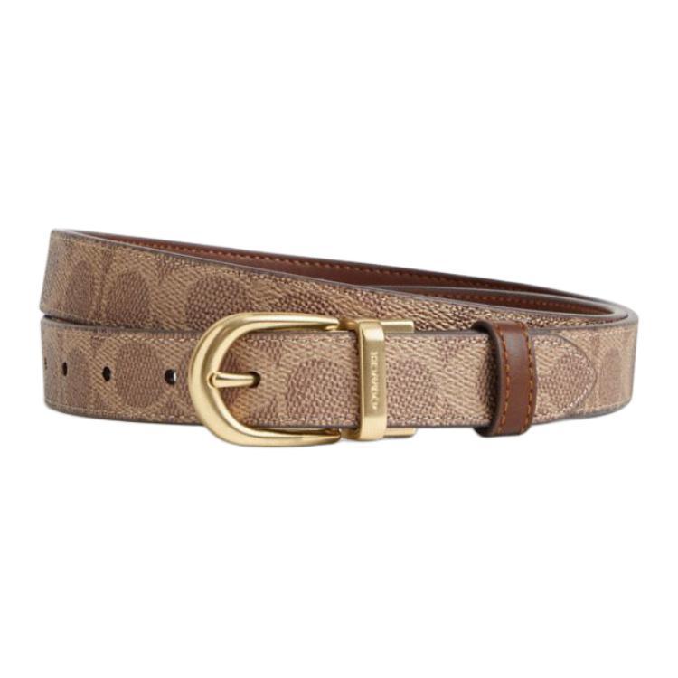 Coach Coach Coated Canvas Leather Belts Unisex Gold/Tan/Brown Width 2.5cm