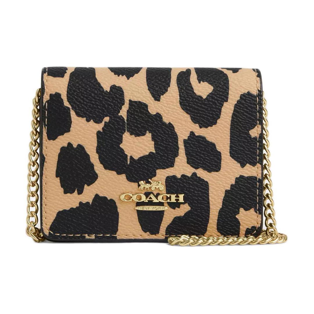 Coach Coach Chain Coated Canvas Shoulder Bag Crossbody Bag Wallet Mini Women's Leopard Print Multicolor